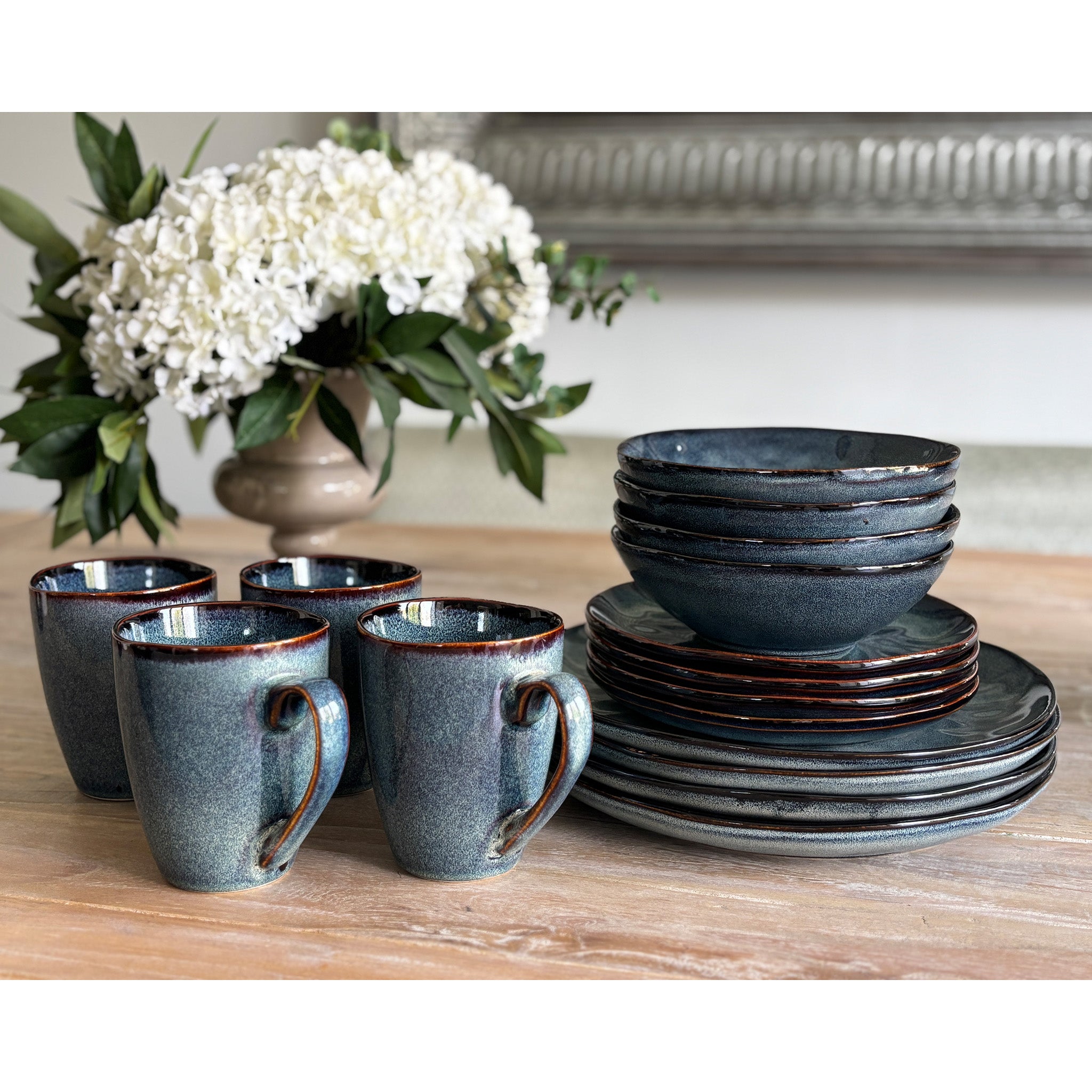 Stoneware Blue Mugs - Set of 4